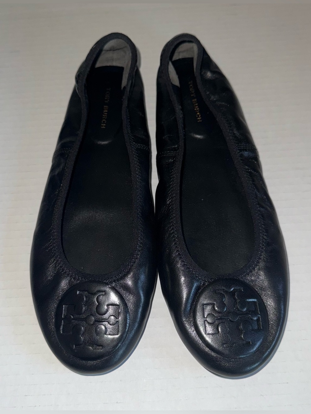 TORY BURCH Perfect Black Leather REVA Travel Foldable Comfort Ballet Flats 8.5